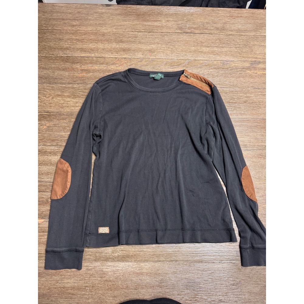 Lauren Ralph‎ Lauren Jeans Co Black Long Sleeve Tee Elbow Patches XL
